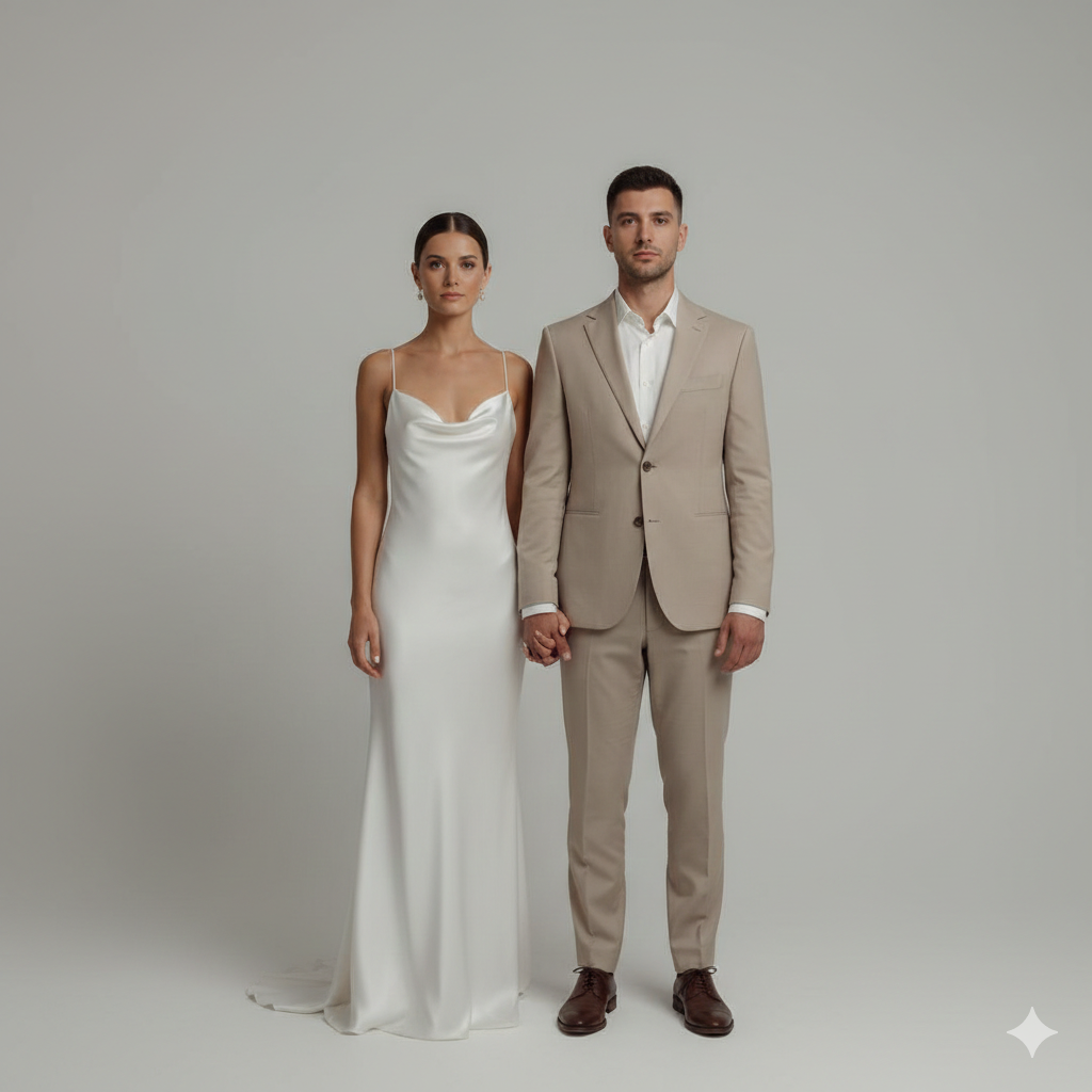 10. Minimalist Wedding Couple Portrait with Neutral Tones