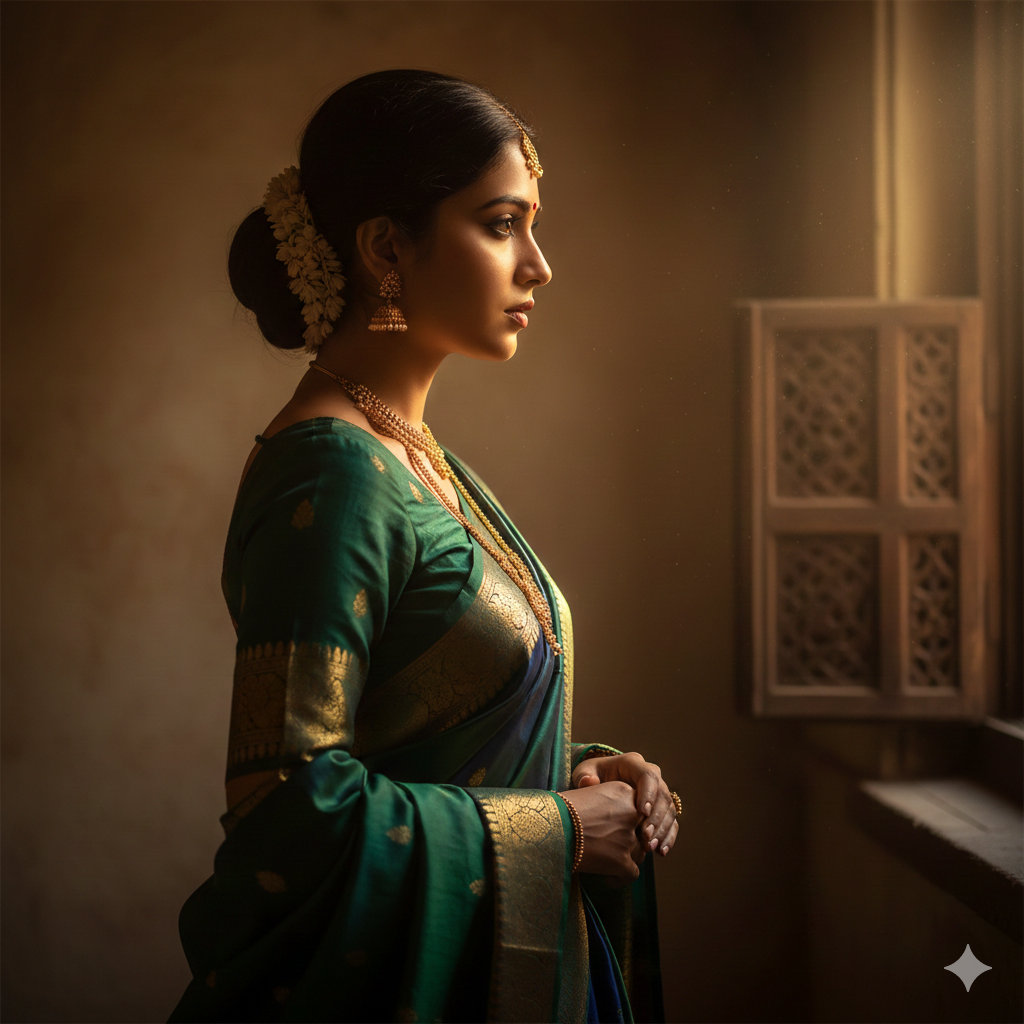 Side‑Light Portrait of Girl Wearing Saree