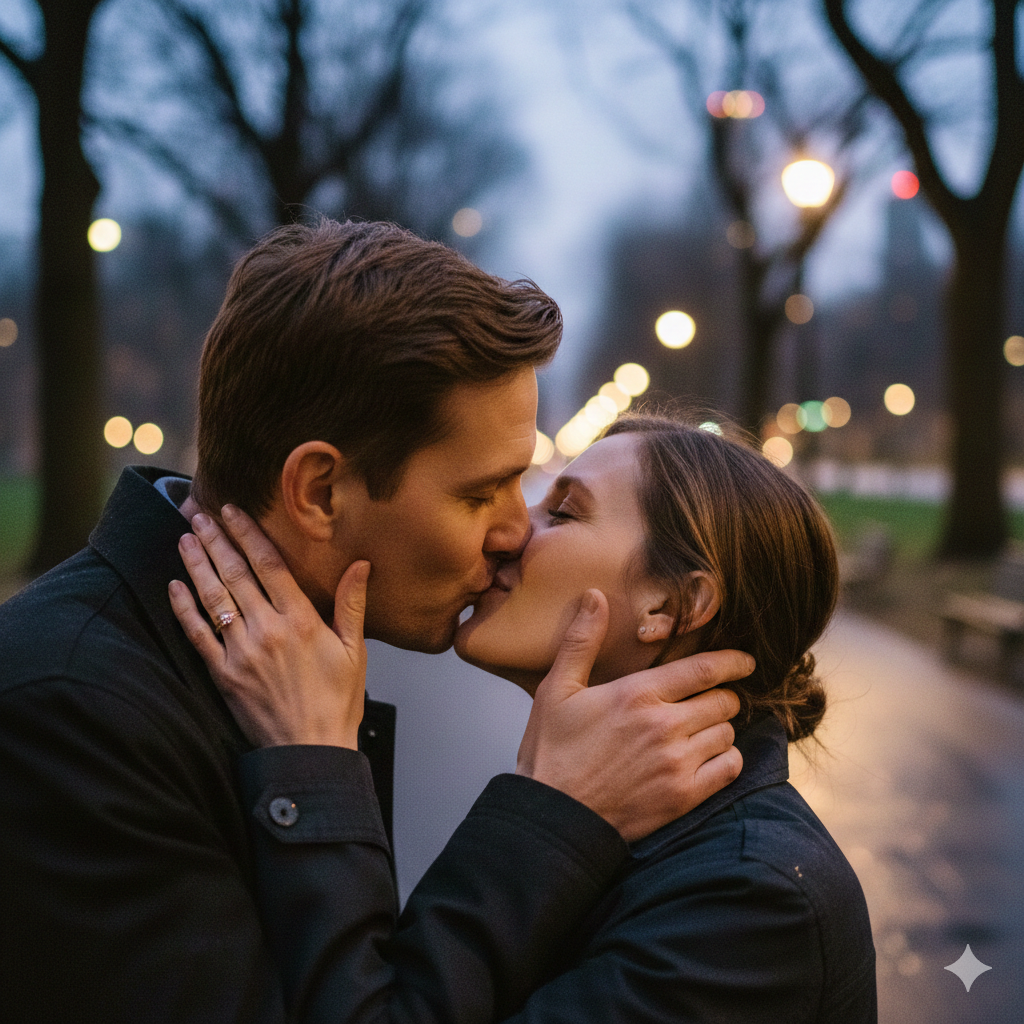 Romantic Adult Kiss Under Soft Evening Light