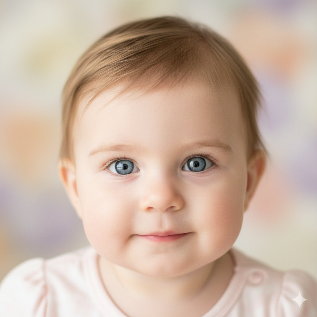 Baby Girl Close‑Up with Big Eyes and Soft Smile