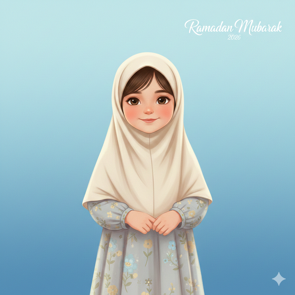 Cute Ramadan DP Girl with Soft Blue Background