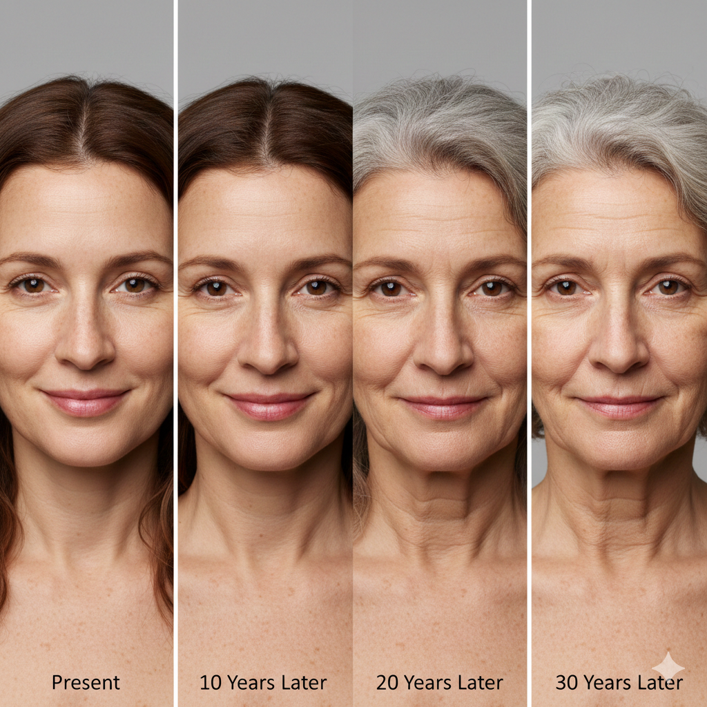 Realistic Facial Aging Over 10, 20, and 30 Years