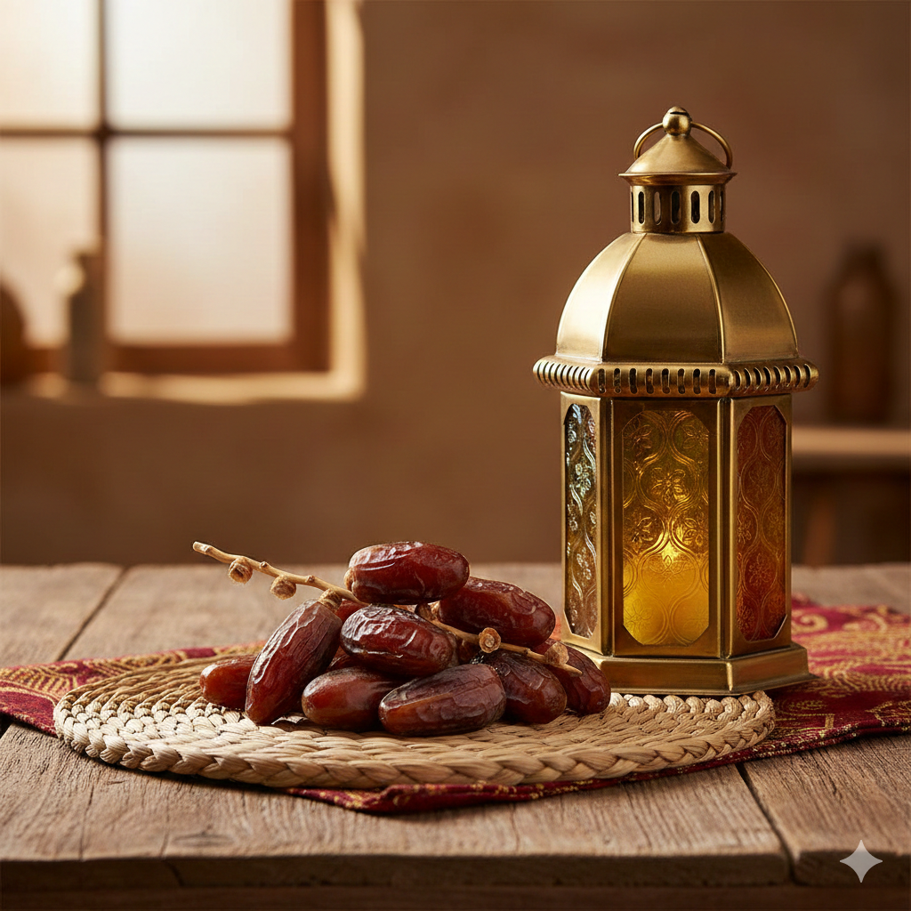 Traditional Ramadan Image with Dates and Lantern