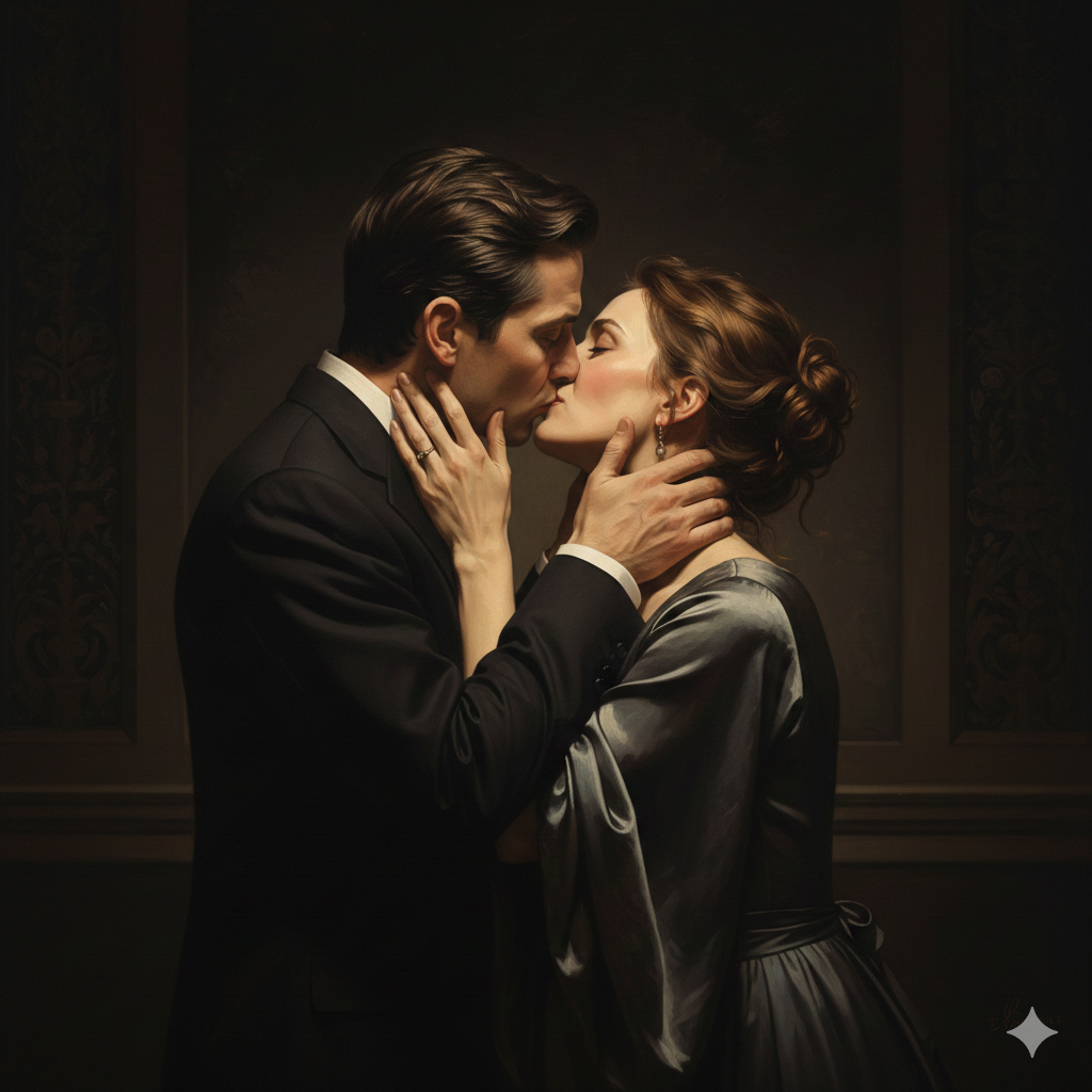 Elegant Adult Kiss Scene with Soft Shadows