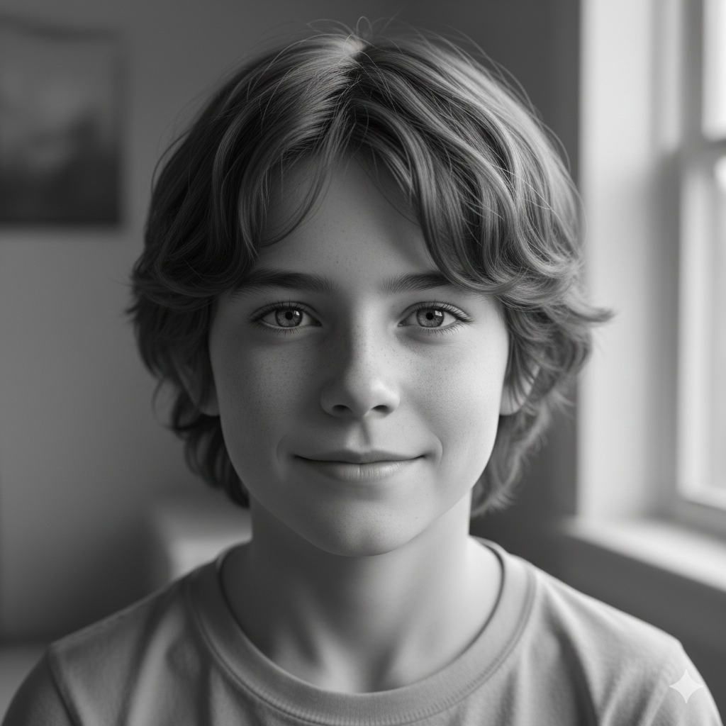 Realistic Black and White Boy AI Photo Prompt