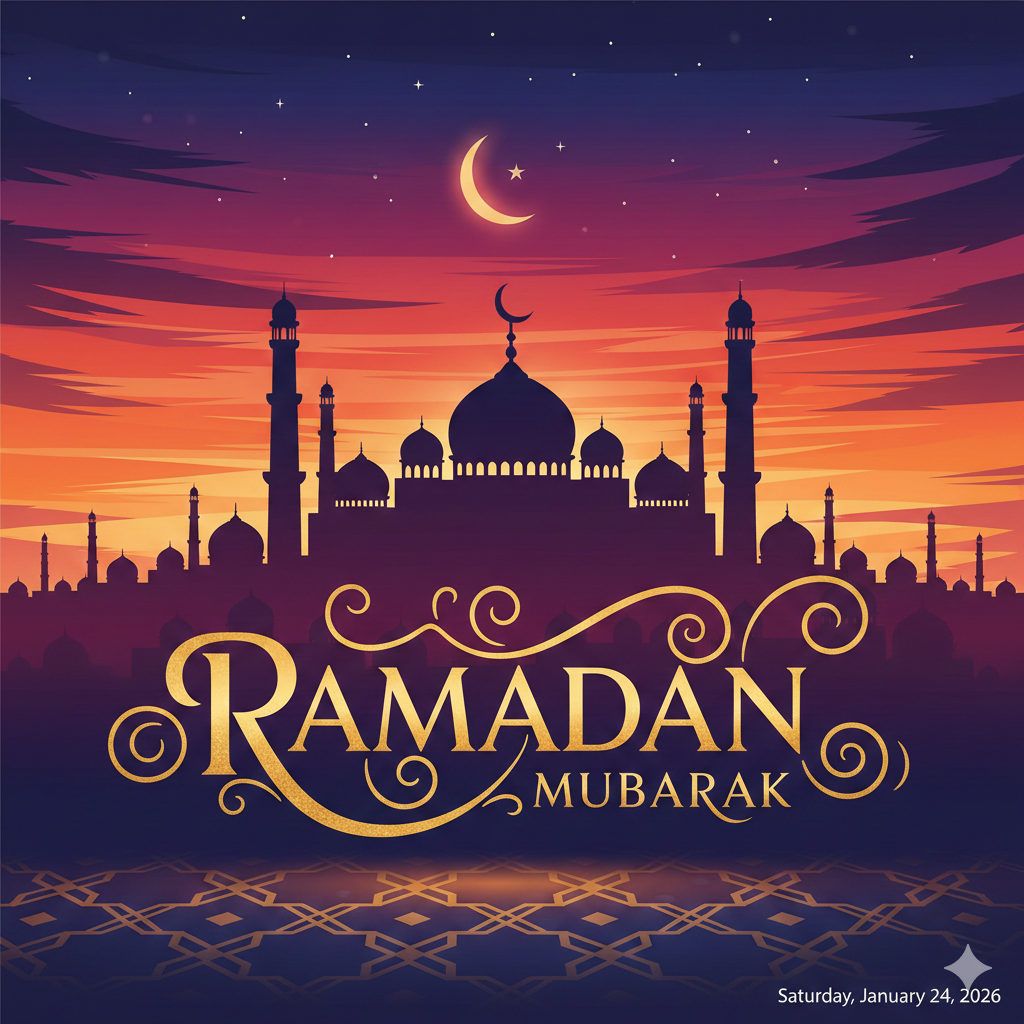 Ramadan Mubarak Image with Mosque Silhouette