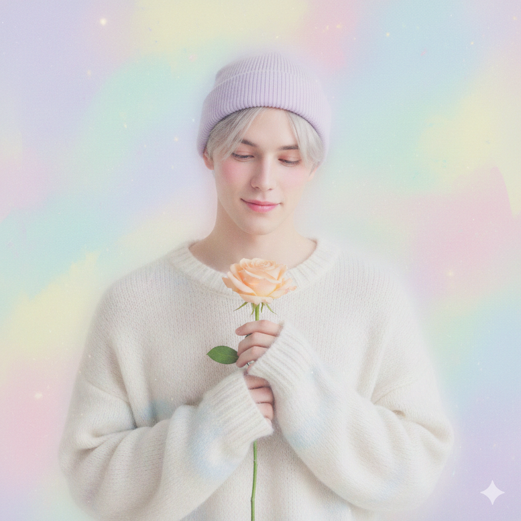 Aesthetic Boy Rose Photo with Pastel Color Tones