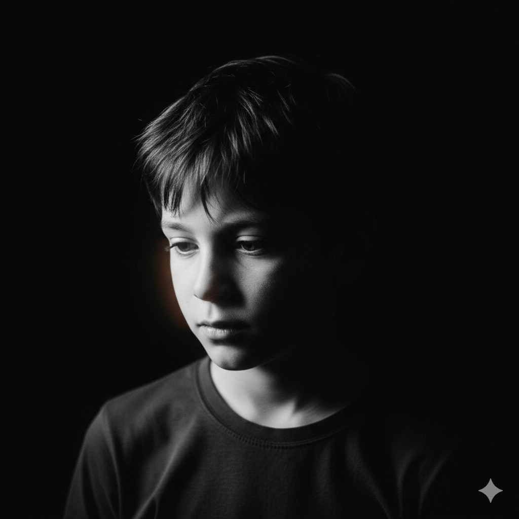 Cinematic Black and White Boy Portrait with Dark Background