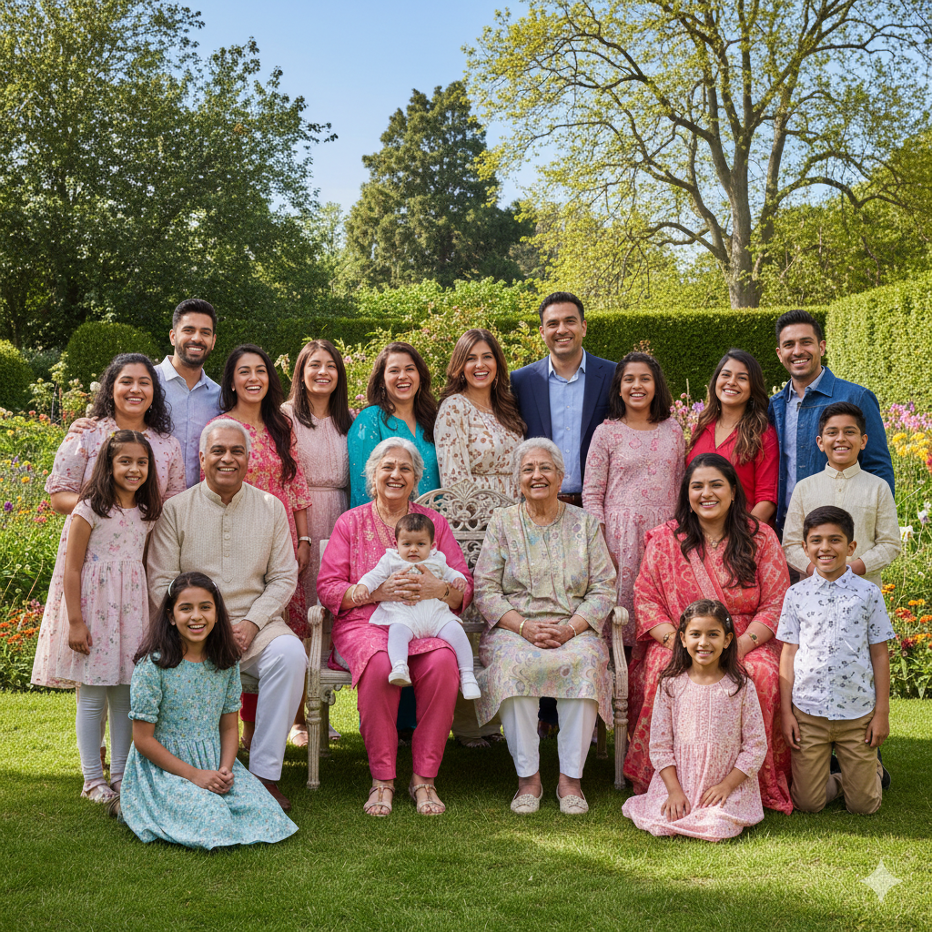 7. Big Joint Family Photo Prompt with Everyone Smiling