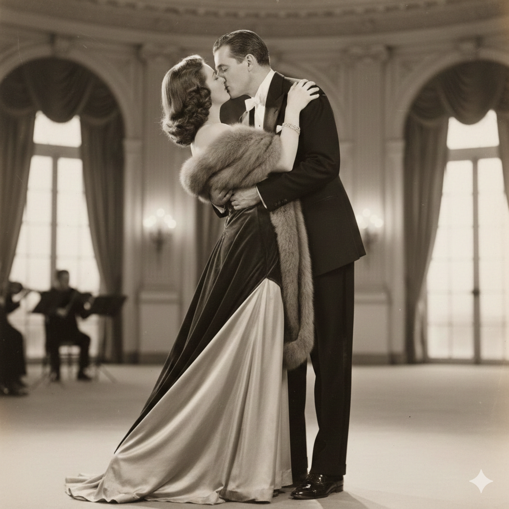 Elegant Adult Couple Kiss with Classic Romantic Style