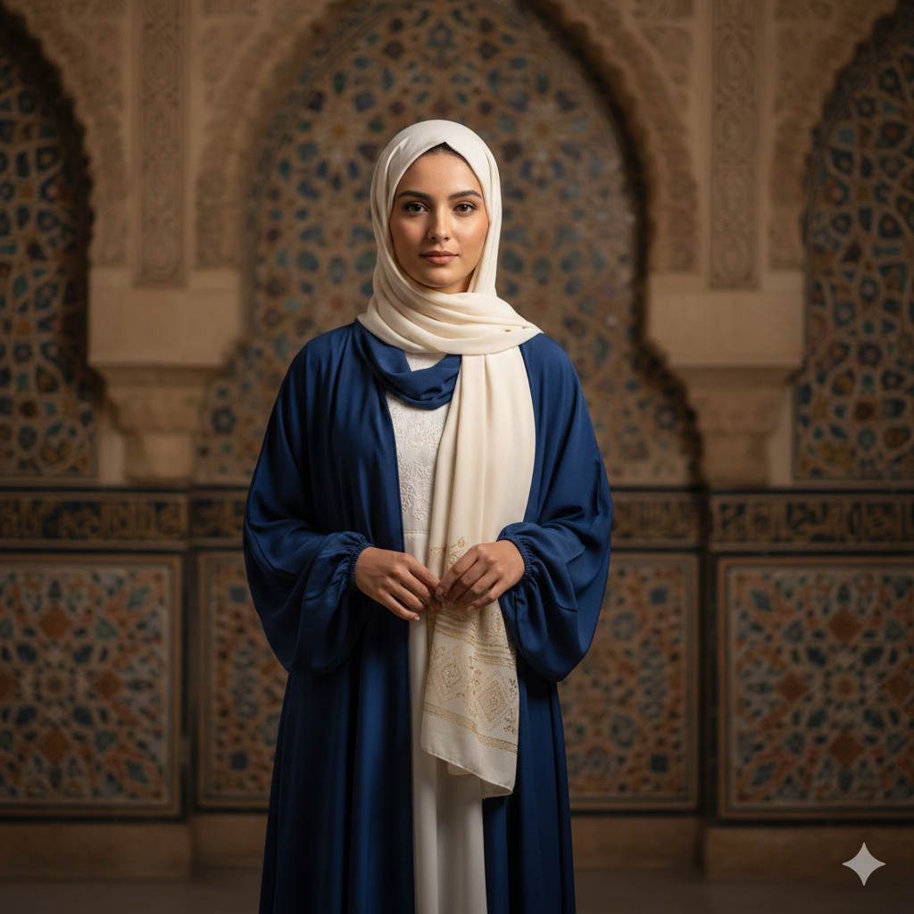 Elegant Modest Girl Portrait with Islamic Architecture Background