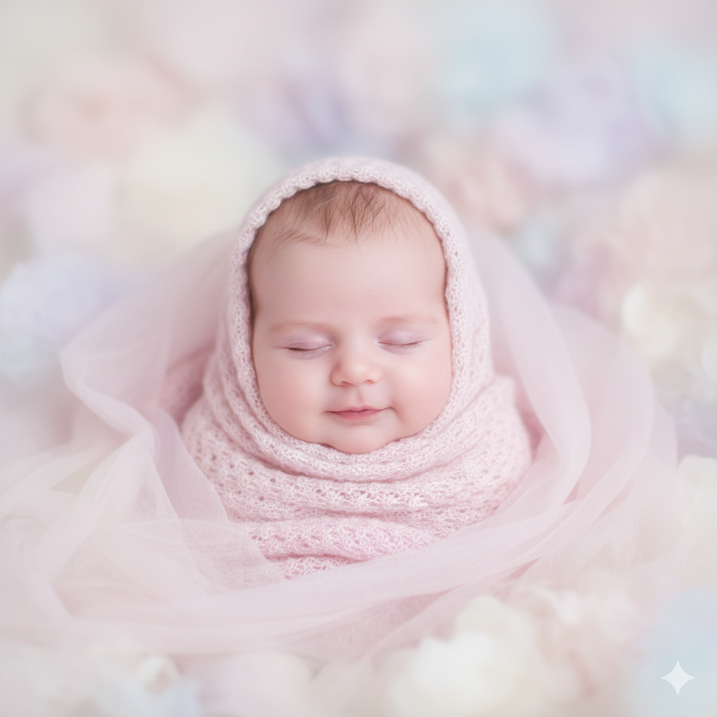 Baby Girl Portrait with Soft Pink and Pastel Colors