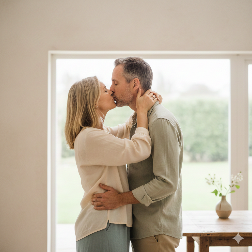 Adult Couple Kiss with Calm and Peaceful Mood
