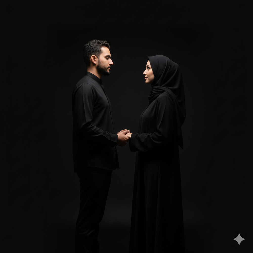 Minimalist Muslim Couple Studio Portrait