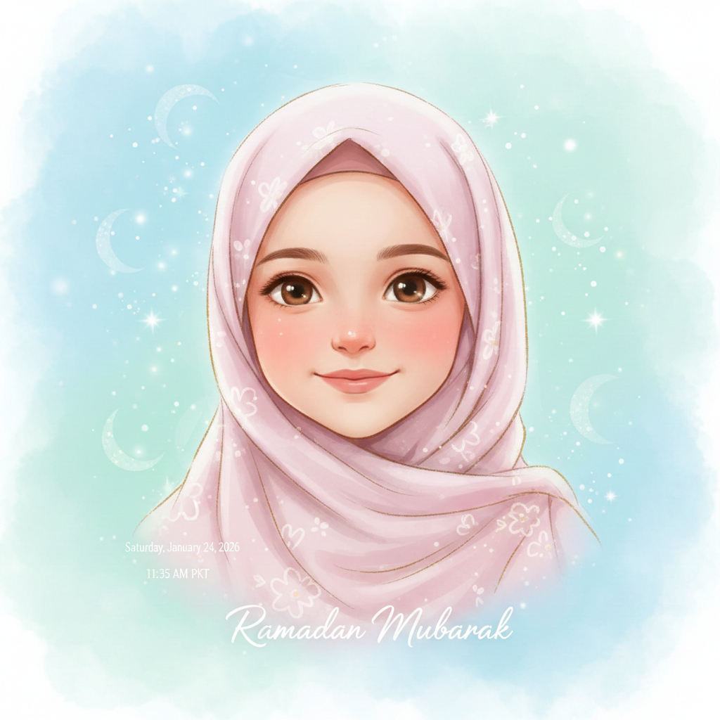 Cute Ramadan DP Girl in Hijab with Soft Pastel Background
