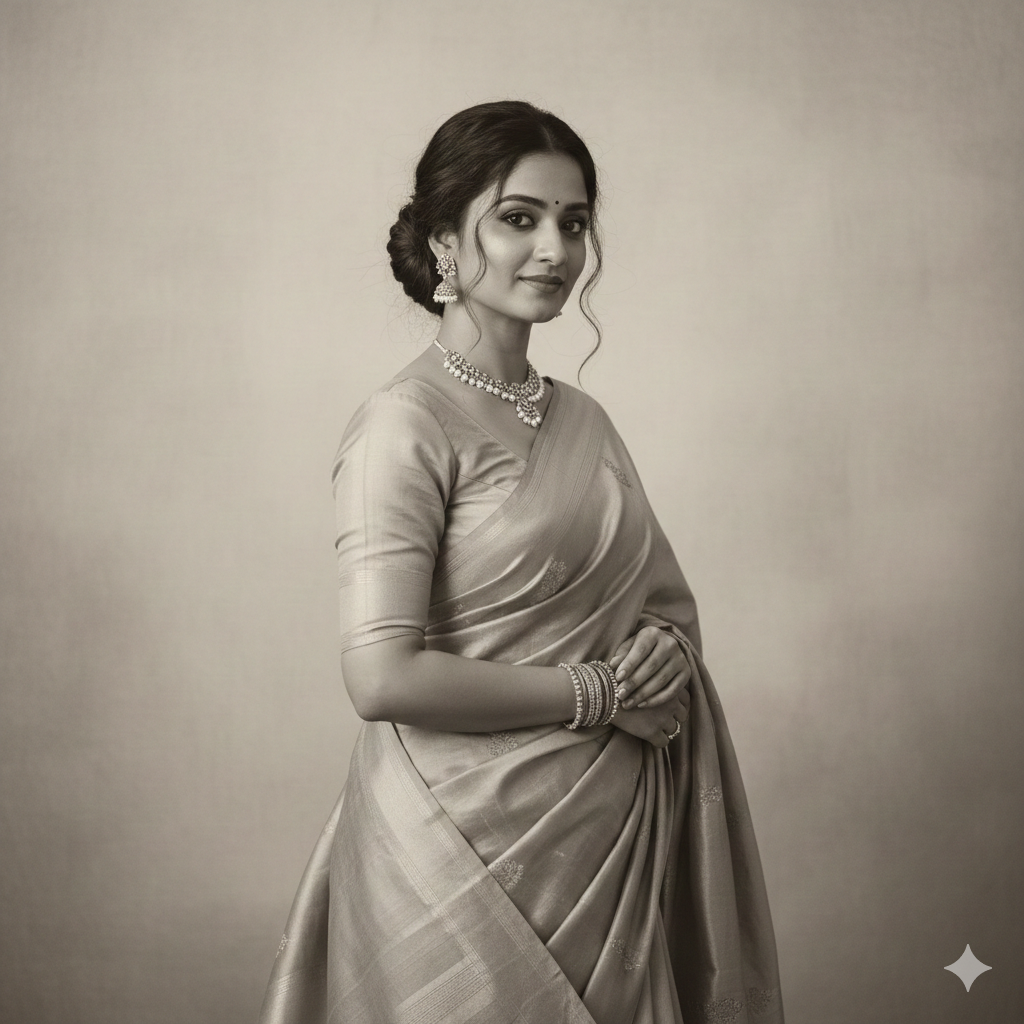 Elegant Saree Portrait with Neutral Color Palett