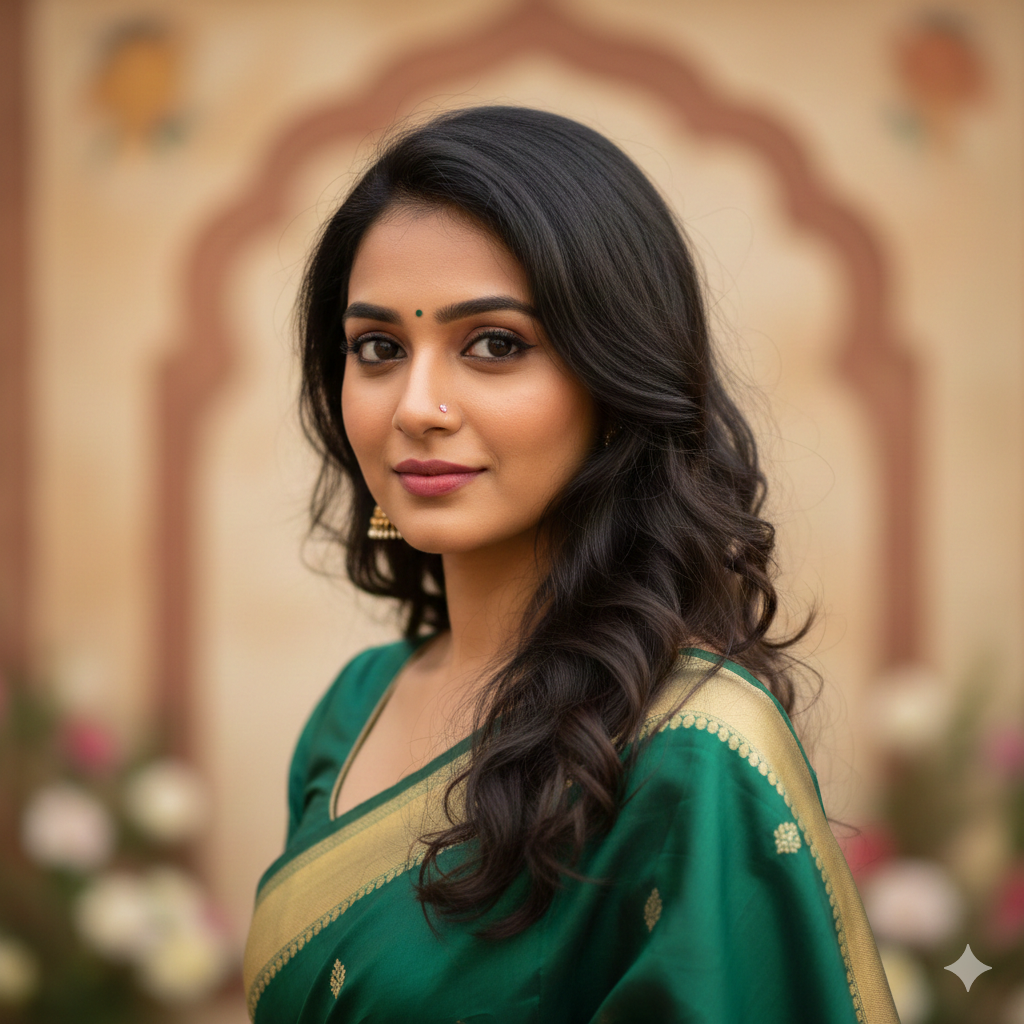 Close‑Up Girl in Saree Portrait with Soft Focus