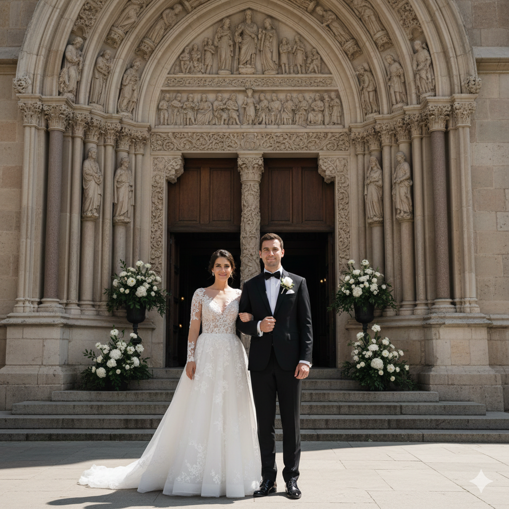 8. Classic Wedding Couple Standing Side by Side