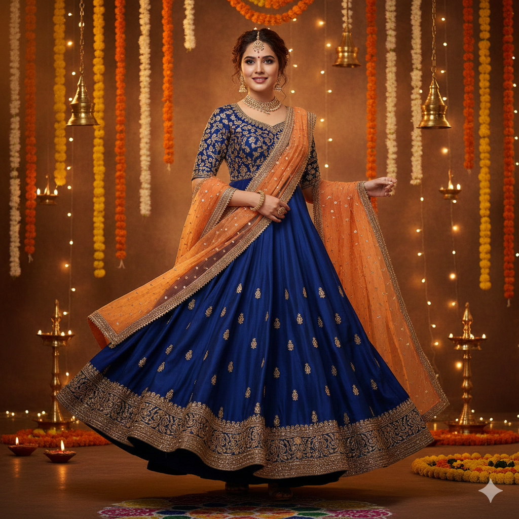 Graceful Girl in Anarkali Suit with Diwali Decorations