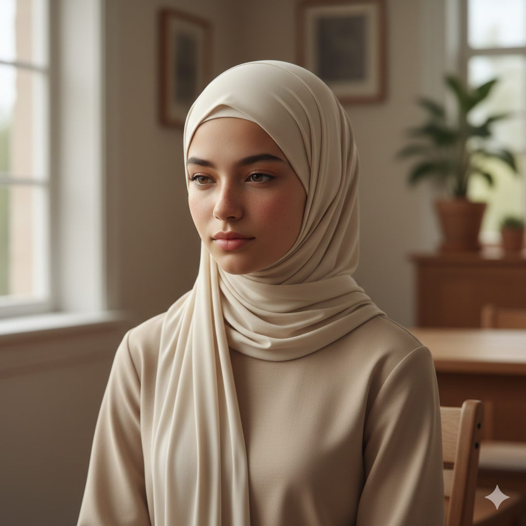Peaceful Hijab Girl Photo with Natural Skin Tones