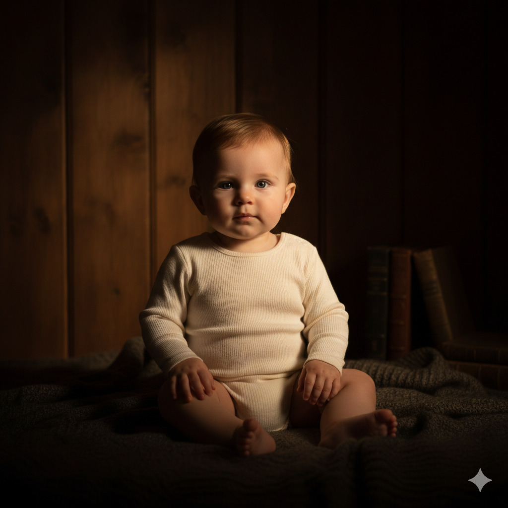 Baby Girl Portrait with Soft Shadows and Warm Glow