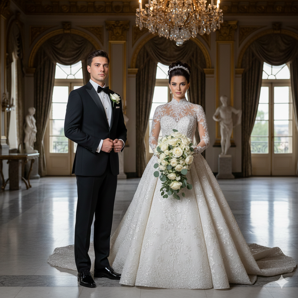 12. Formal Wedding Couple Portrait with Elegant Poses