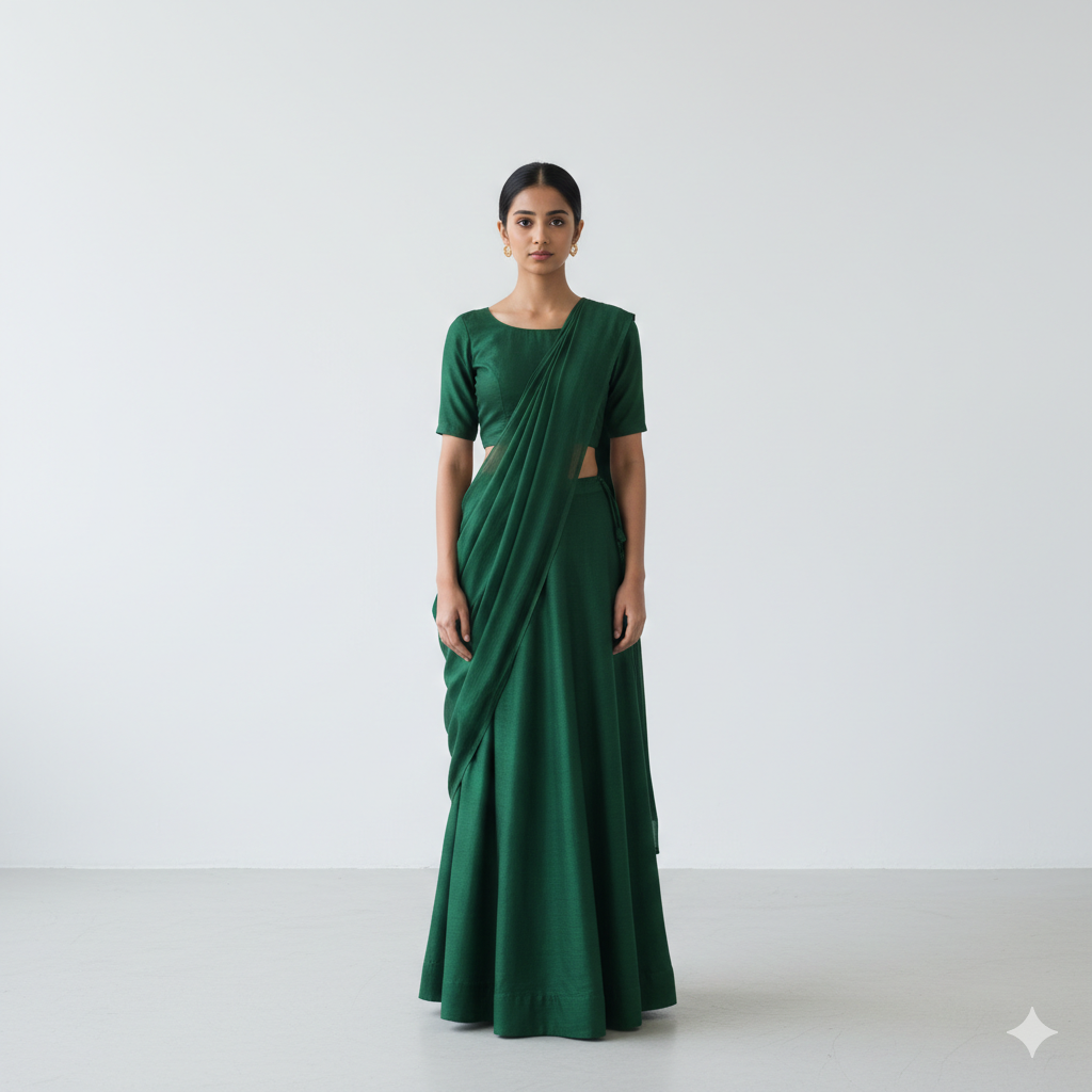 12. Minimalist Lehenga Portrait with Balanced Lighting
