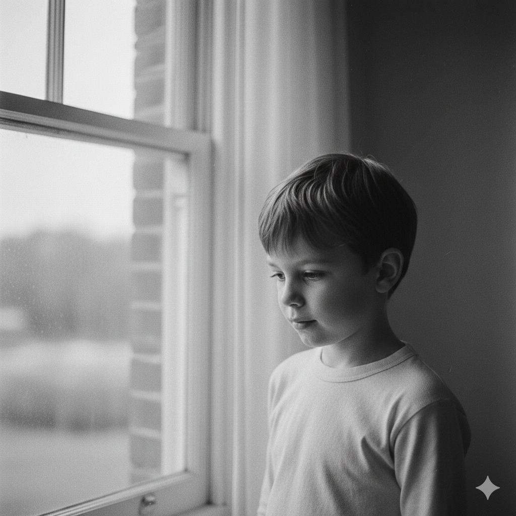 Black and White Boy Photo with Natural Window Light