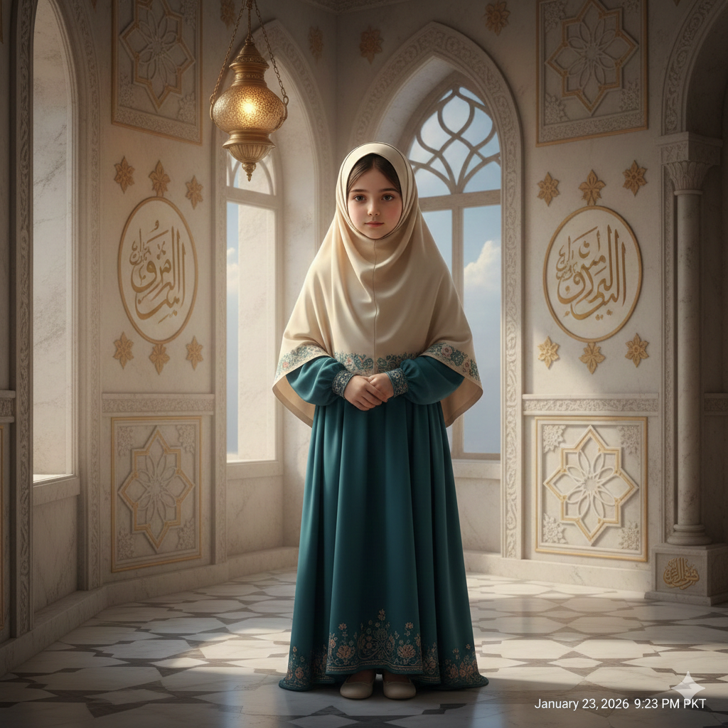 Respectful Girl Portrait with Islamic Sacred Atmosphere