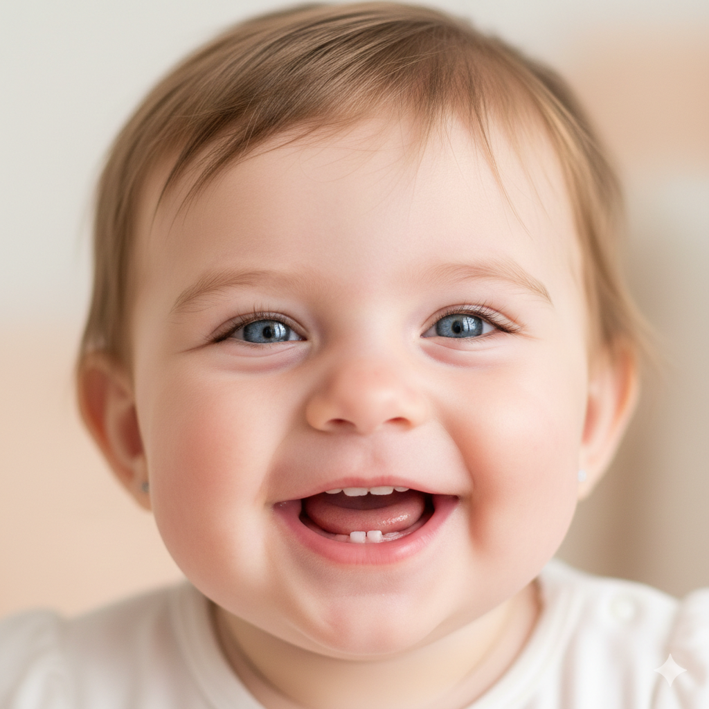 Smiling Baby Girl Close‑Up with Gentle Lighting