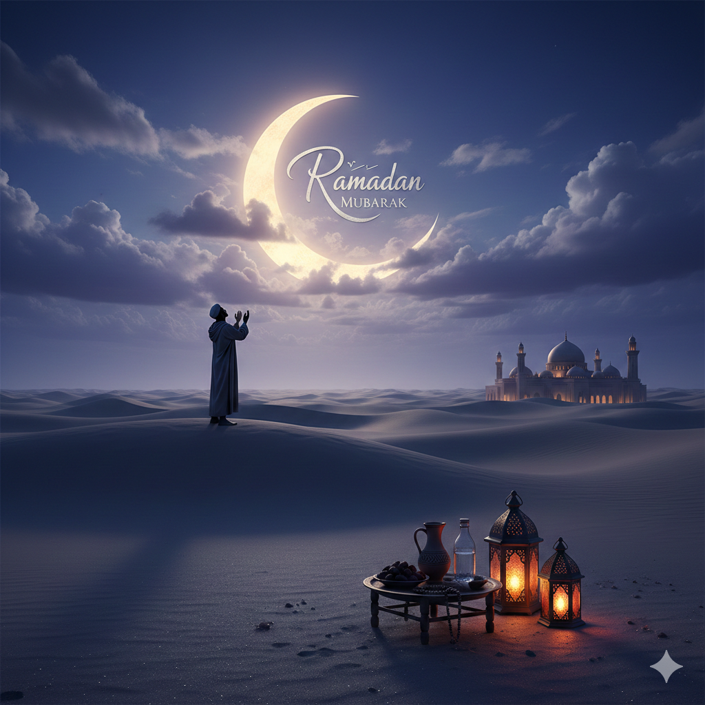 Ramadan Image with Clouds, Moon, and Spiritual Mood