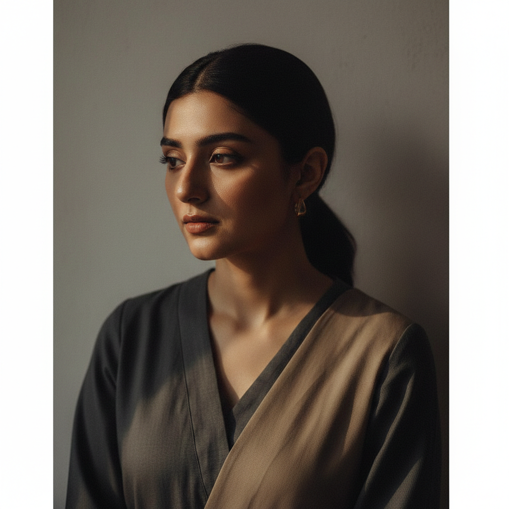 Minimalist Pakistani Girl Portrait with Soft Shadows