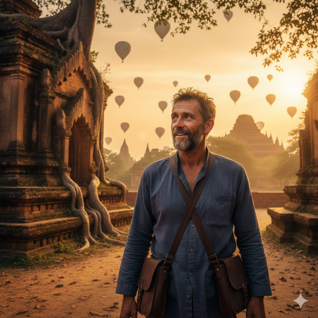 Traveler Man Portrait in Exotic Location