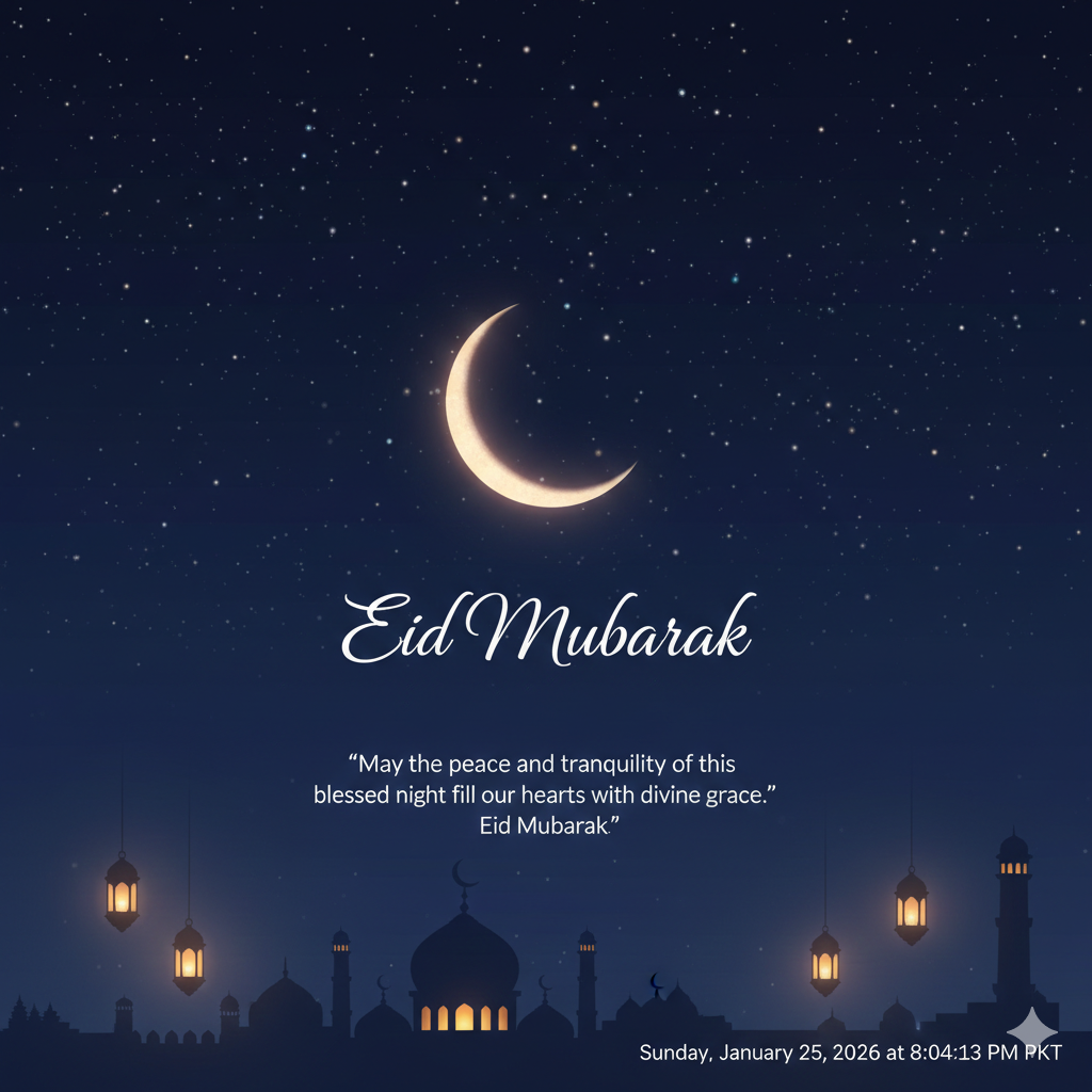 Eid Mubarak Image with Peaceful Night Quote