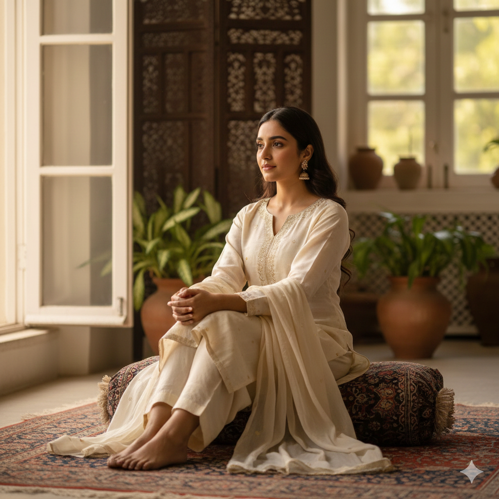 16. Traditional Outfit Shalwar Kameez with Calm Expression