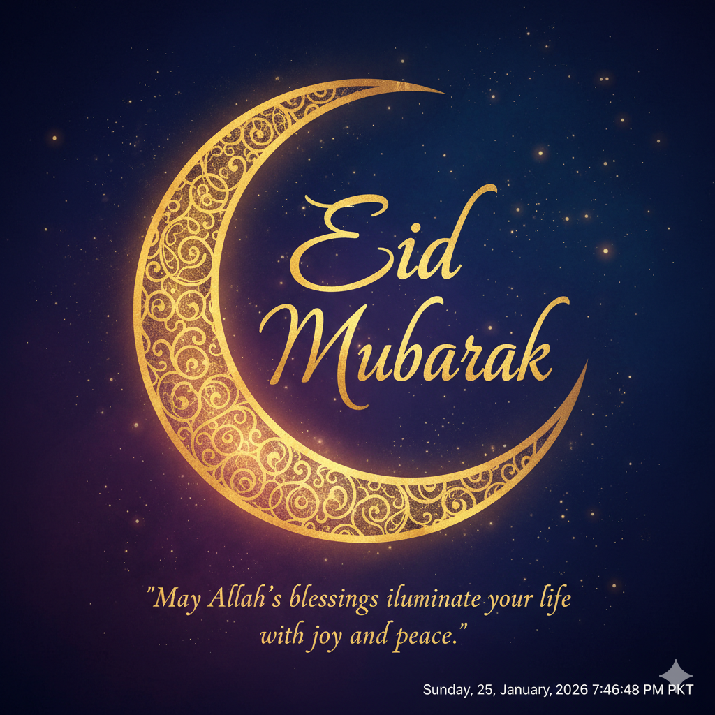 Stylish Eid Mubarak Quote Image with Crescent Moon Theme