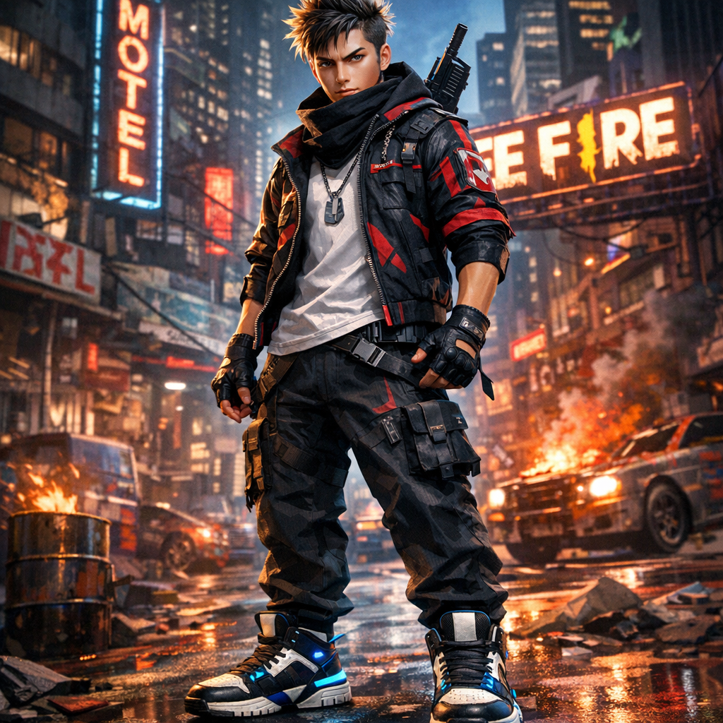 Free Fire Boy Character with Urban Background