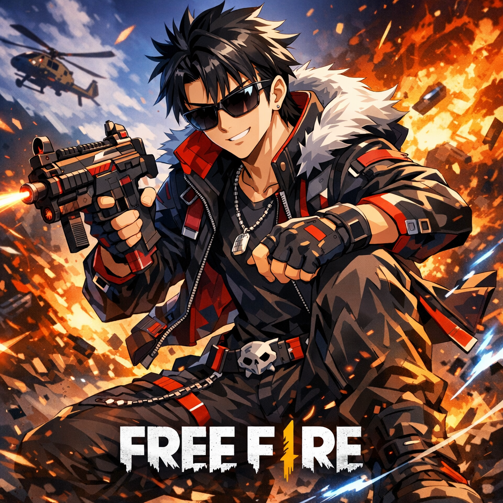 Free Fire Boy Character with Fire Effects