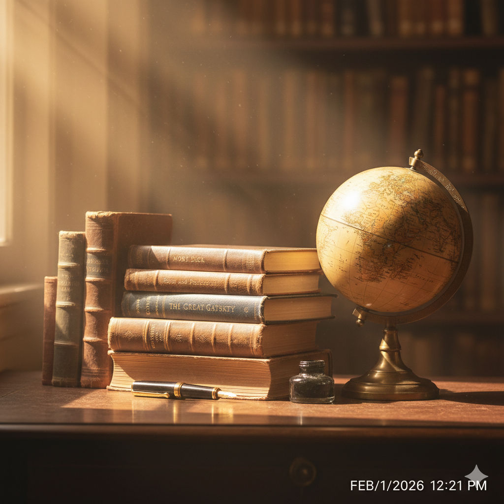 20. Teacher Day Image with Books, Globe, and Desk